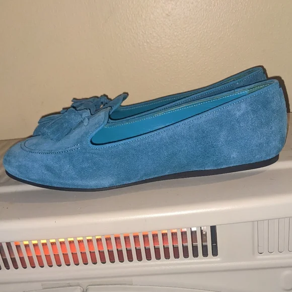 Charles Philip Milan Turquoise Blue Suede Tassel Loafers size 8.5​ - Picture 3 of 15